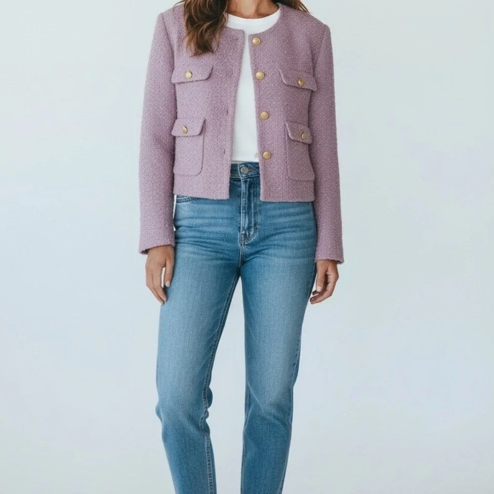 Open EditTweed Cropped Lavender Jacket - Picture 2 of 6